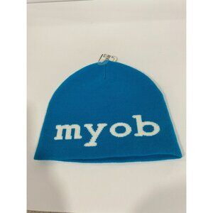Myob Blue Knit Beanie Hat With White Logo Text Soft & Stretchy Fabric New With T